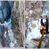 Kļūt par cilvēku-svārstu: ekstrēma šūpošanās akmeņiem klātā Šveices ielejā