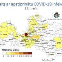 Новая карта Covid-19 в Латвии: больше всего заболевших - в Риге, Юрмале, Елгаве и Огрском крае