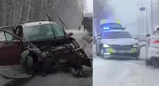 Video: Sniegputeņa dēļ daudz negadījumu – avarē pat policijas patruļauto