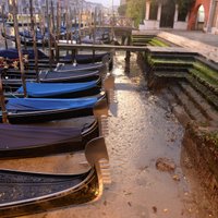 Foto: Venēcijas kanālos ūdens vietā redzami dubļi
