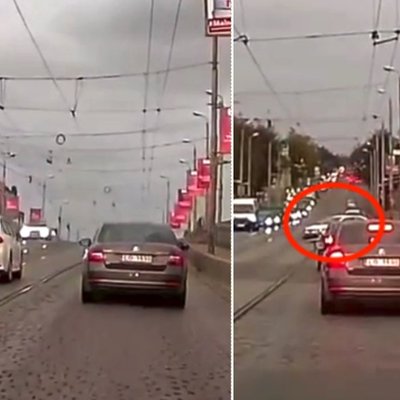 Video: Uz mitrā bruģa sastrēgumu apbraukušais auto saslīd un ietriecas tilta barjerā