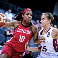 Foto: Latvijas U-17 meiteņu basketbola izlase Pasaules kausa finālturnīra pirmajā spēlē zaudē Kanādai