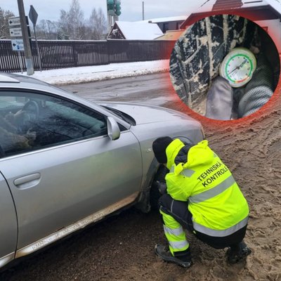 Foto: Policijas un CSDD reidā 14% autovadītāju ziemā braukuši ar 'plikām' riepām