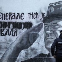 Belgradā demonstrācijā pausts atbalsts aktīvistēm, kuras mēģiāja sabojāt Mladiča murāli