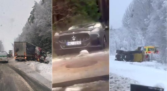 Video izlase: autovadītājus pārsteidzis pirmais sniegs