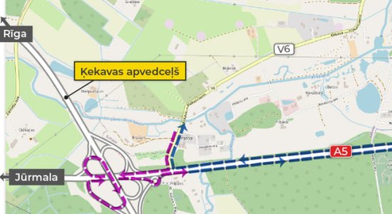 Ликвидированы левые повороты на пересечении Рижской окружной дороги с дорогой Кекава-Плаканциемс