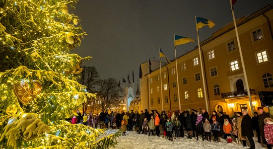 Президент Латвии с супругой и детьми из многодетных семей зажгли елку у Рижского замка