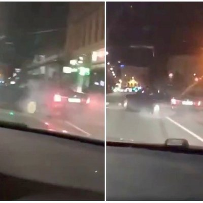 Video: Divi BMW naksnīgajā Rīgā driftē ap skvēru Brīvības bulvārī