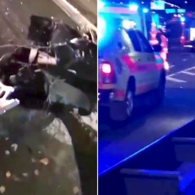 Video: Glābēji uz Dienvidu tilta atbrīvo cilvēku no kūleni apmetuša BMW