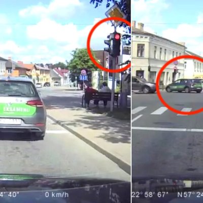 Video: Talsos vadītāja eksāmenā aizbrauc pa sarkano; inspektors auto neaptur