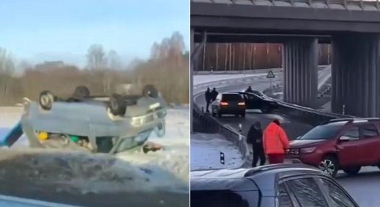 Video izlase: Melnā ledus dēļ šajās dienās autobraucēji nonāk grāvī