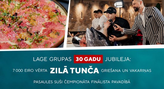 Lage grupas 30 gadu jubileja: 7 000 eiro vērtas zilās tunzivs griešana un vakariņas